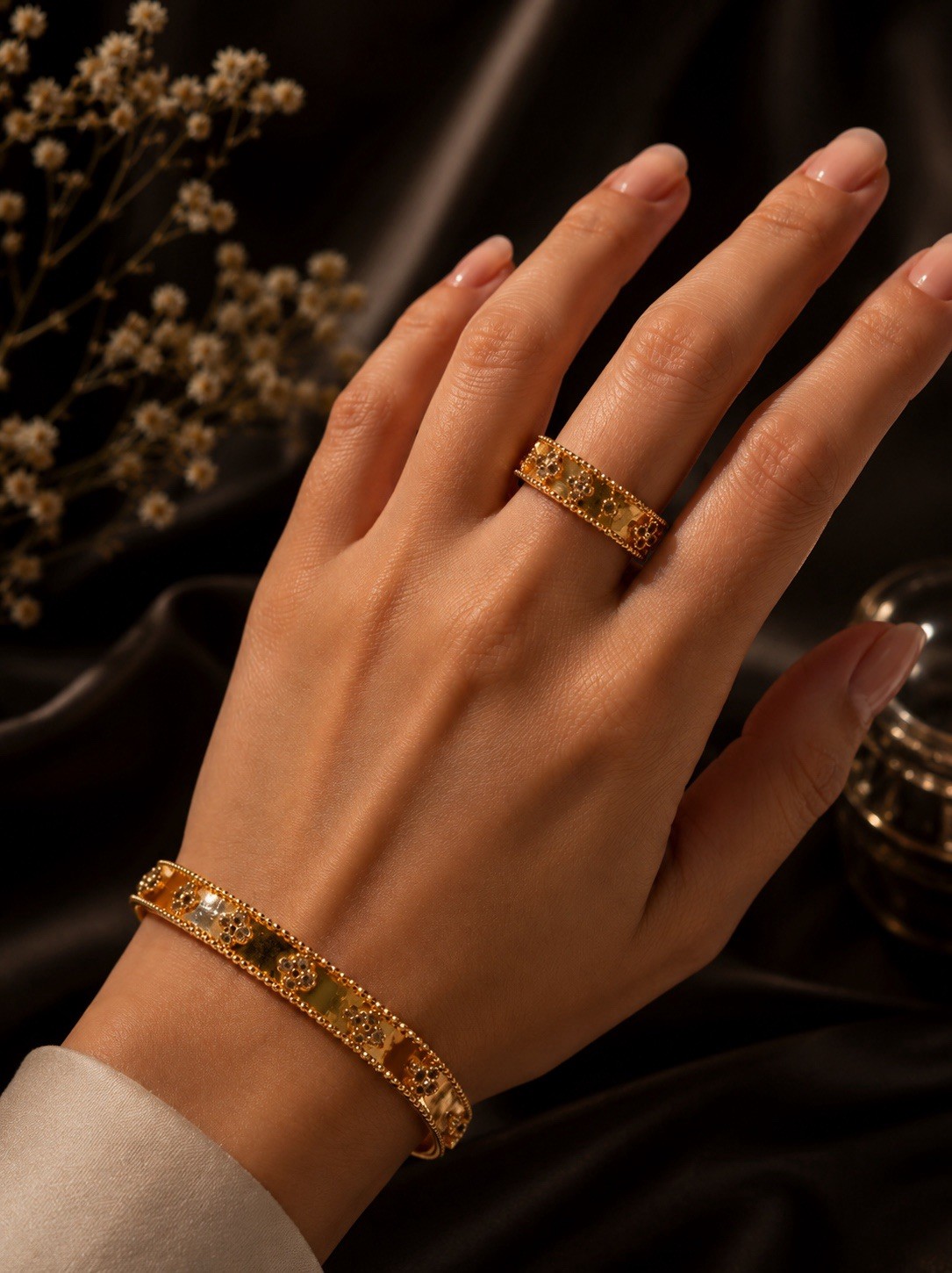 None fade none tarnished Gold or Silver Tone Bracelet Ring Set CZ stone $30 ea