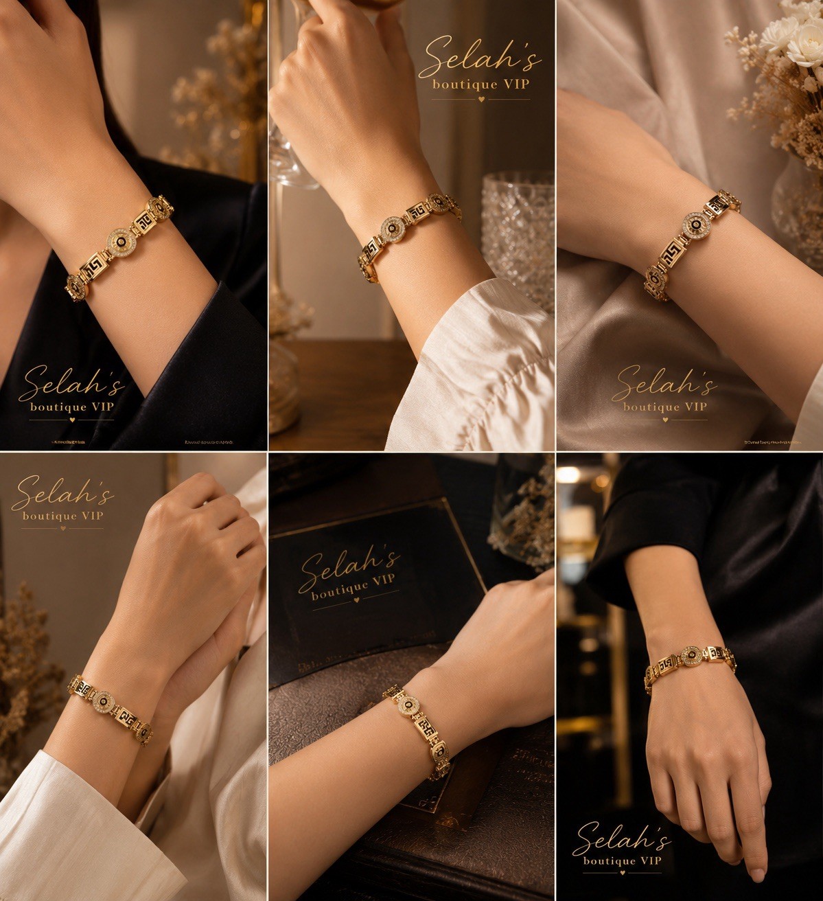 Top quality None tarnish none fade Gold Tone Greek Key Link Chain Bracelet,