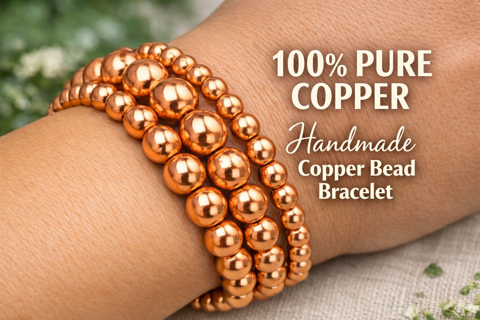 100% Pure Copper Bead Bracelet • Solid Stretch Handmade Jewelry USA