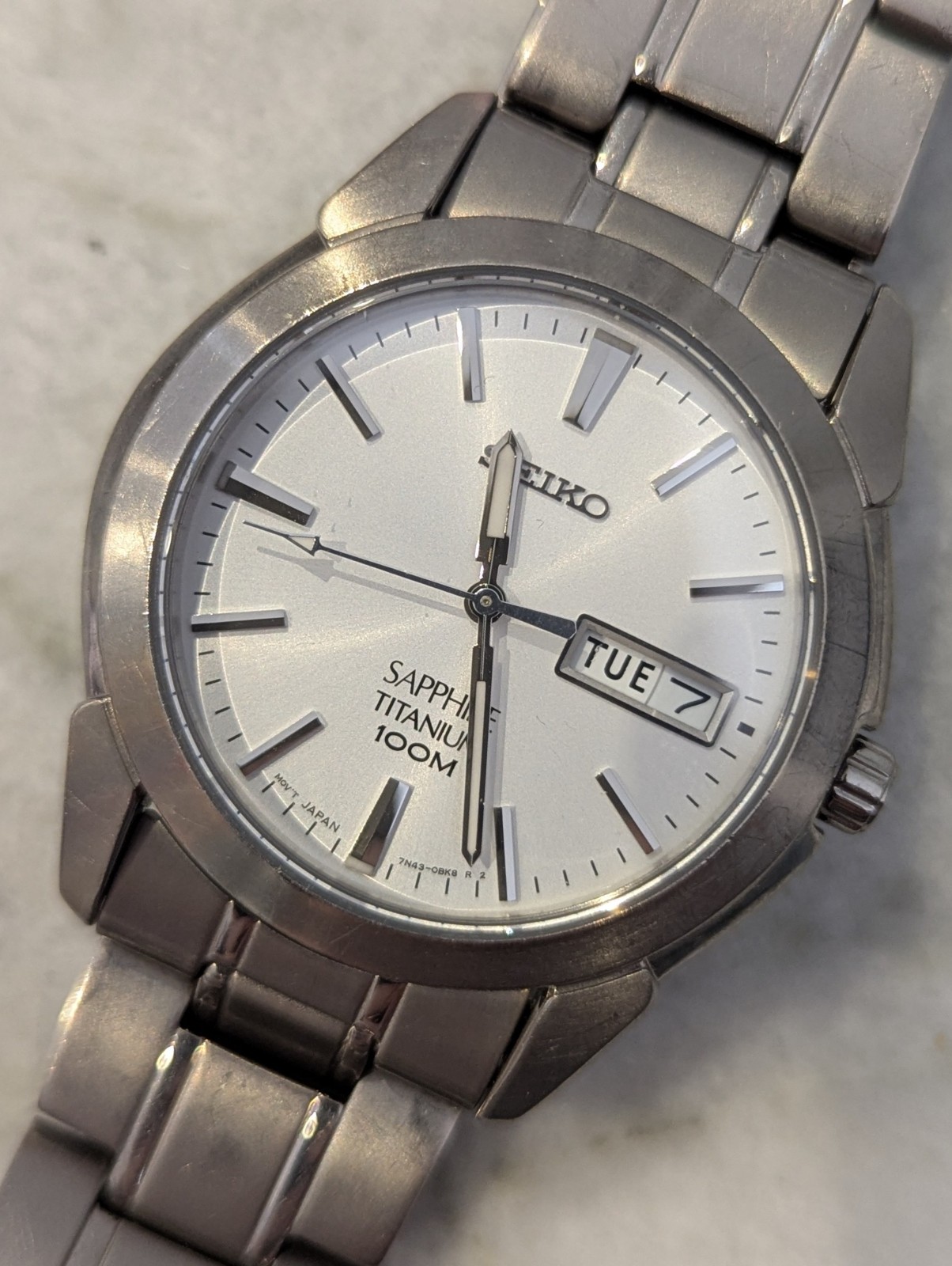 Seiko SGG727P1 Titanium Sapphire 7N43-0AS0 Day Date Quartz Watch 2006
