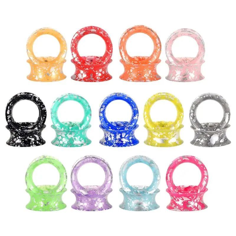 Pair Silicone Soft Tunnels Thin Ear Gauge Tunnels Expander Plugs Silver Spots