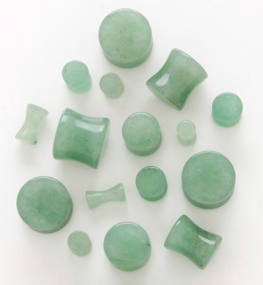 1 Pair 2g Organic Green Jade Aventurine Stone Saddle Plugs Ear Gauges 6mm