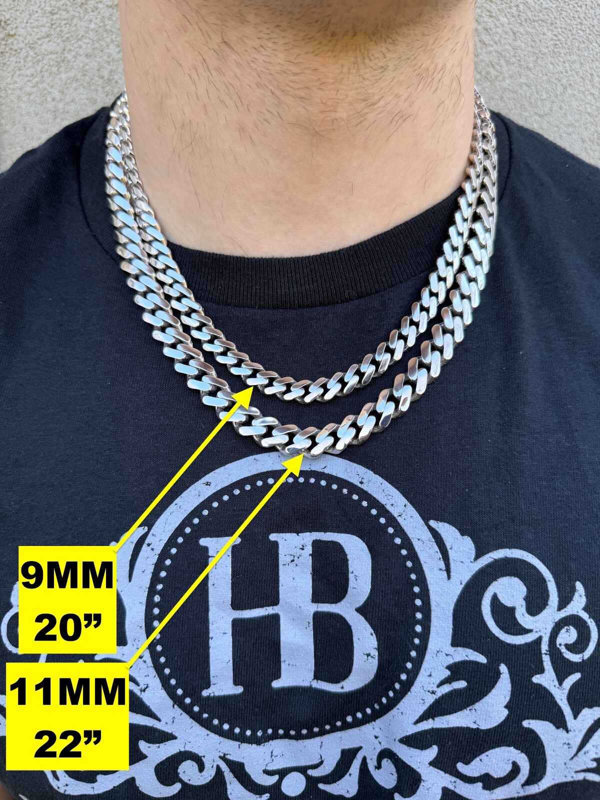 Monaco Cuban Link Chain Necklace Hollow Real 925 Sterling Silver 9-15mm Rhodium