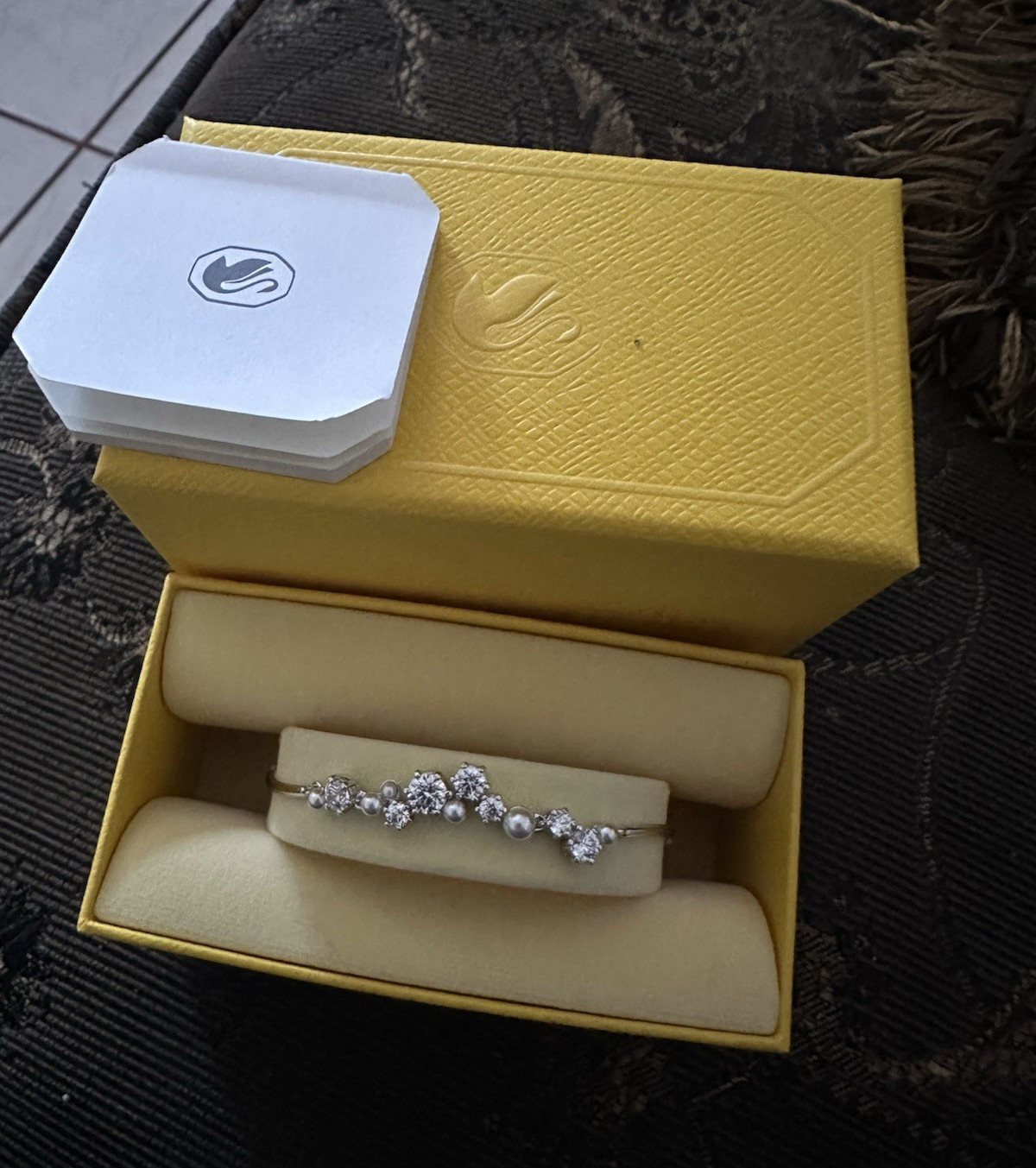 Swarovski Constella Crystal & Pearl Rhodium Plated Adjustable Slide Bracelet