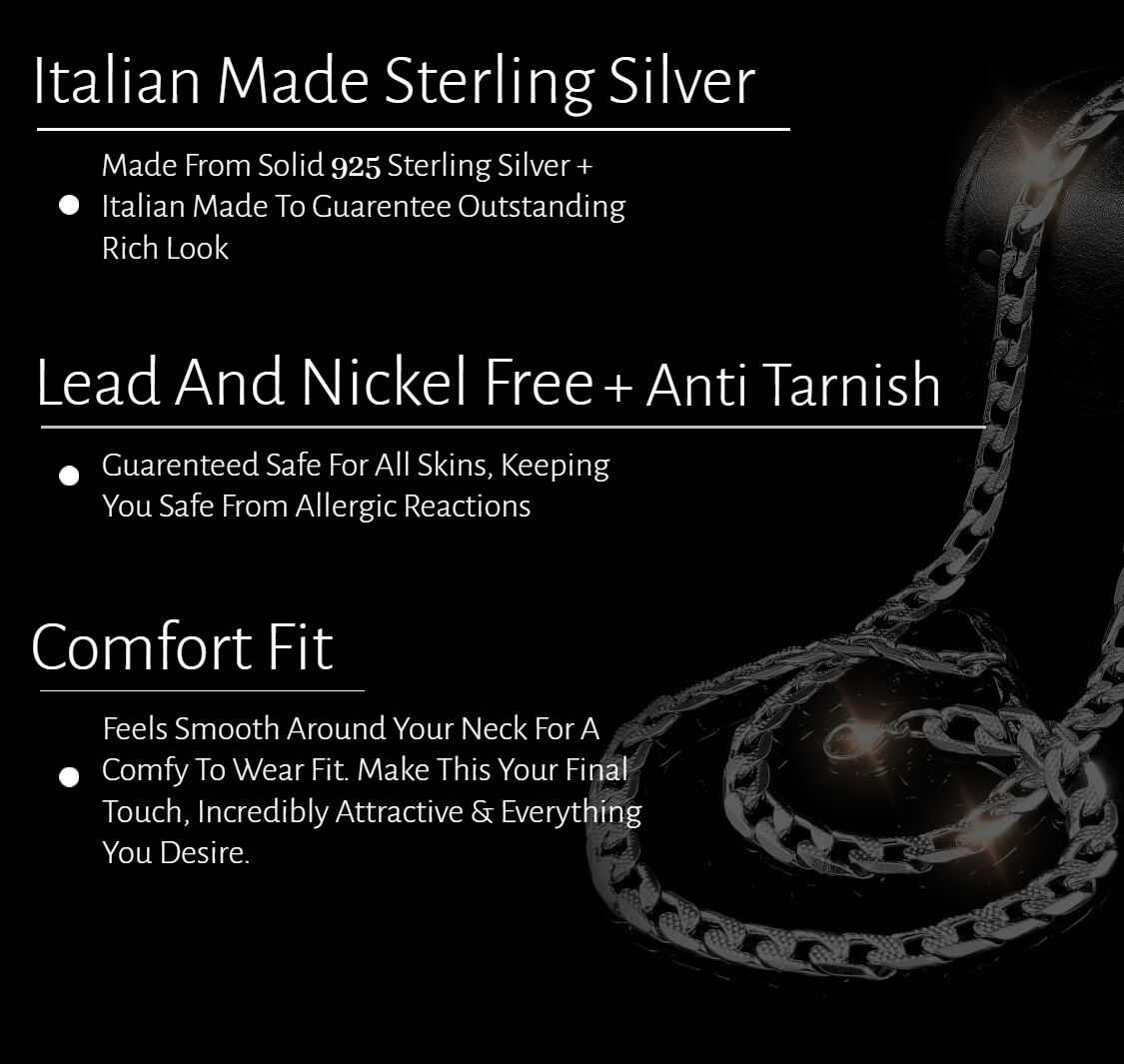 Italian Sterling Silver Cuban Link Chain Necklace Thick 4MM Chain 925 Italy