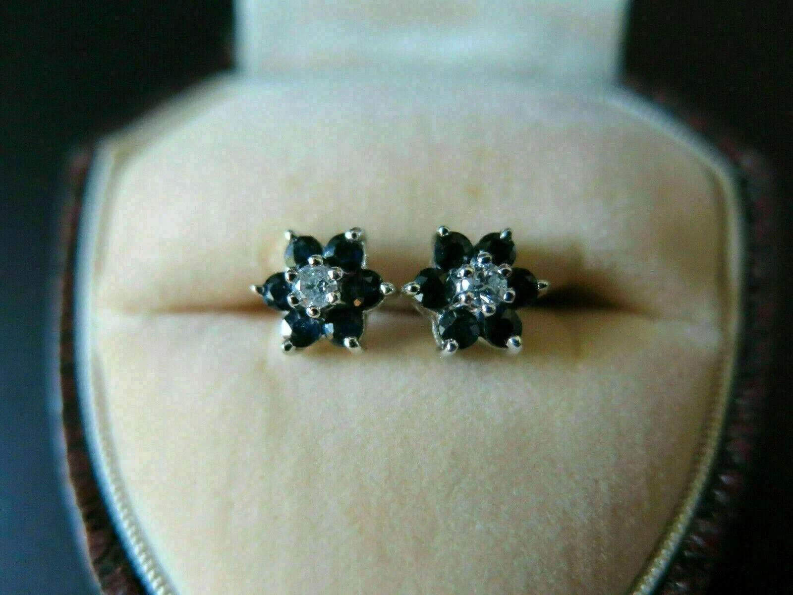 1.50Ct Round Simulated Blue Sapphire Stud Flower Earrings 14K White Gold Plated