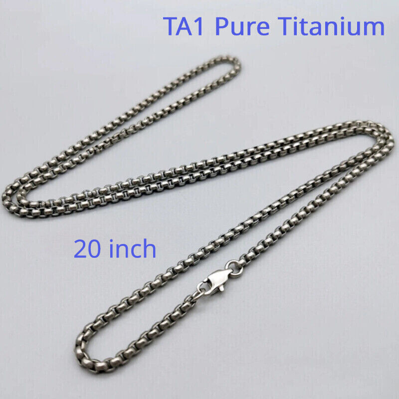 Pure Titanium Box Chain Necklace 3mm Men Unisex NO Allergic Skin Care Health 20″