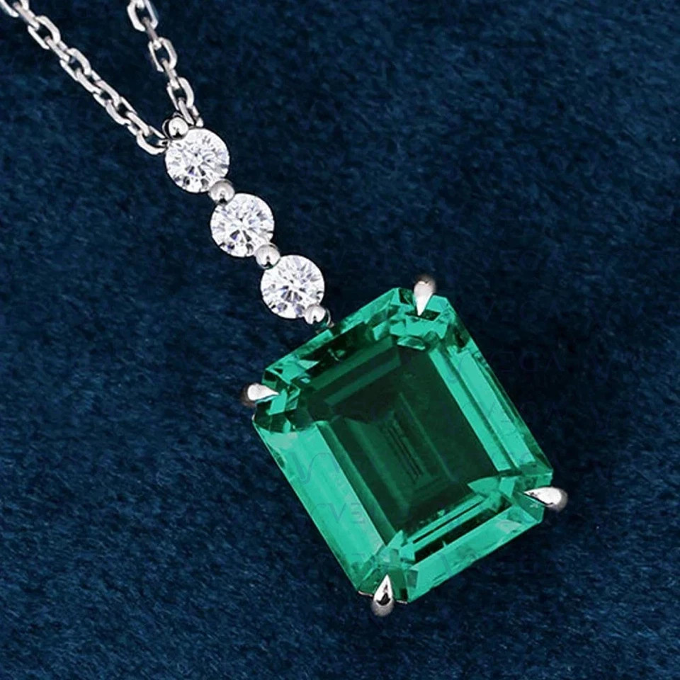 3.75 Ct Emerald Cut Emerald Pendant Wedding Pendant 14k White Gold