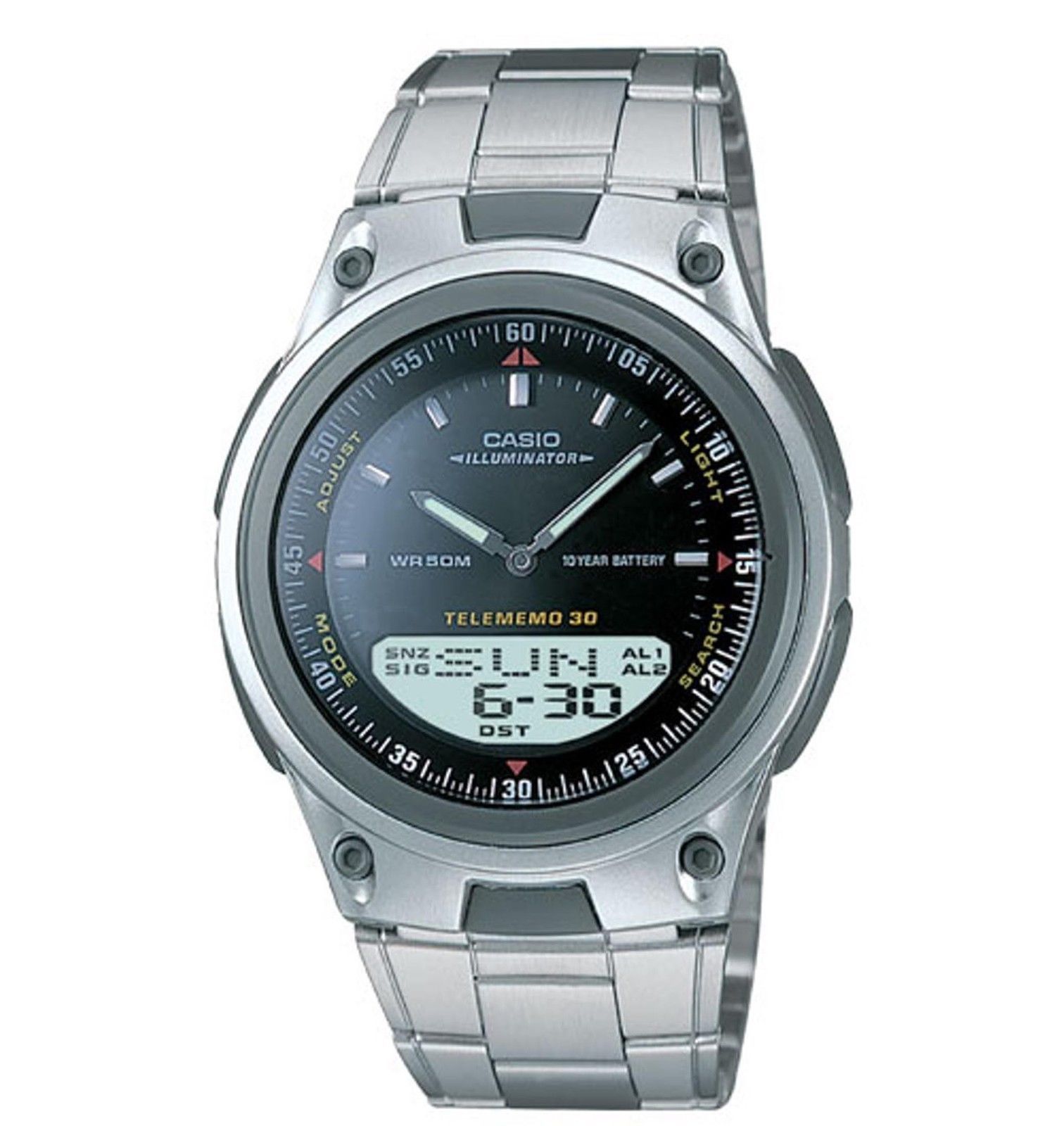 Casio AW80D-1AV, Telememo 30 Watch, 10 Year Battery, 3 Alarms, World Time