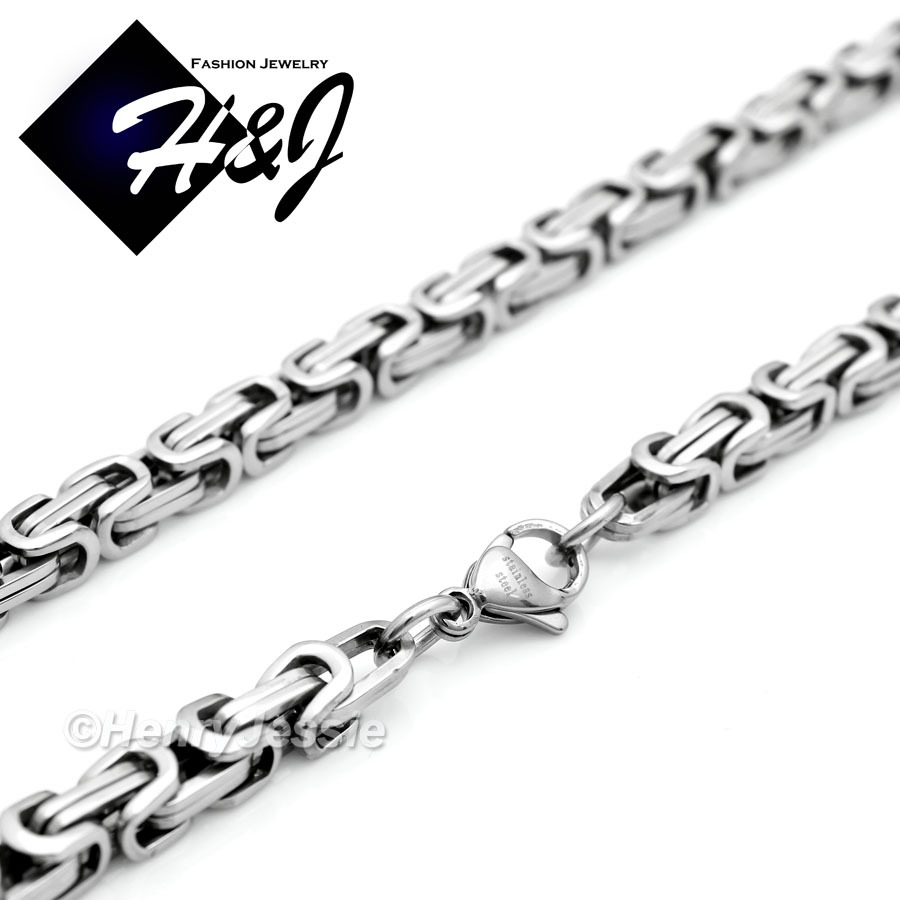 18-40″MEN’s Stainless Steel 4mm/6mm/9mm Silver Byzantine Box Link Chain Necklace