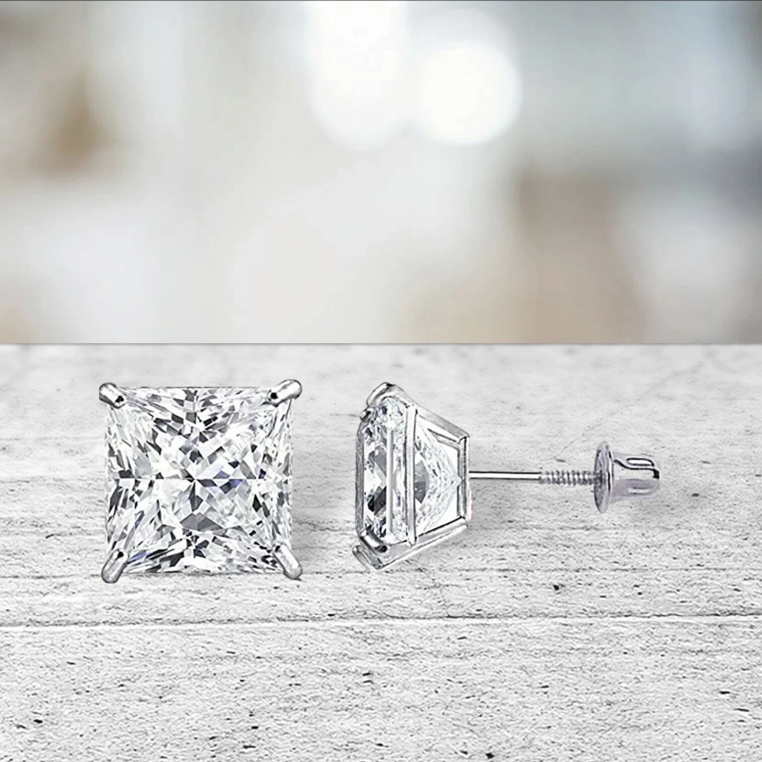 1 ct. Princess Lab-Created Diamond Screw Back Stud Earrings – 14k White Gold
