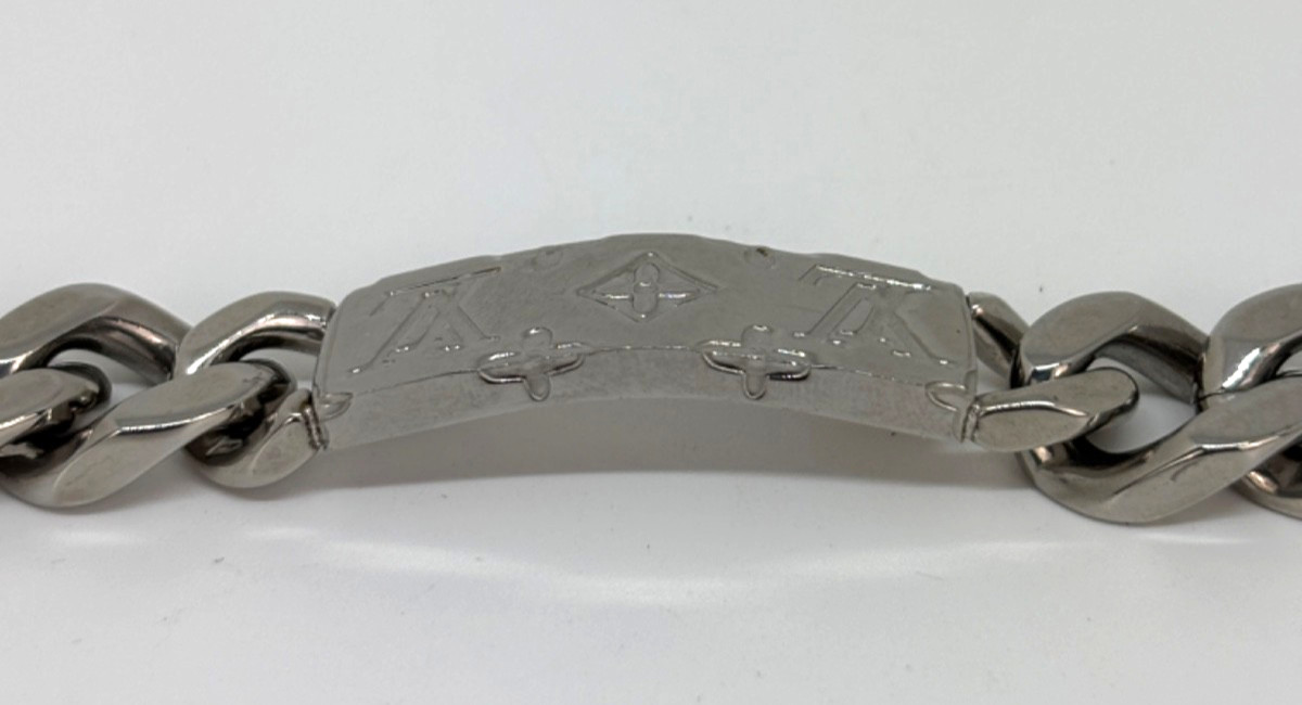 Authentic LOUIS VUITTON Silver Tone MONOGRAM CHAIN BRACELET M62486 w/ LV Box