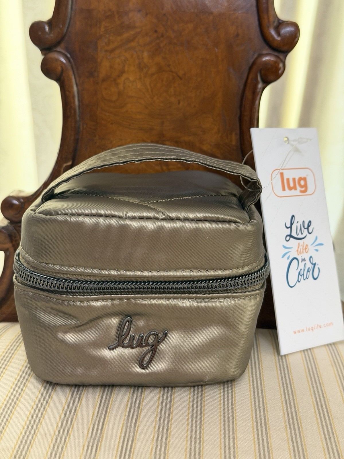Lug Mini Swizzle Travel Jewelry Case Walnut Zip-Around Lined w/ Pouch