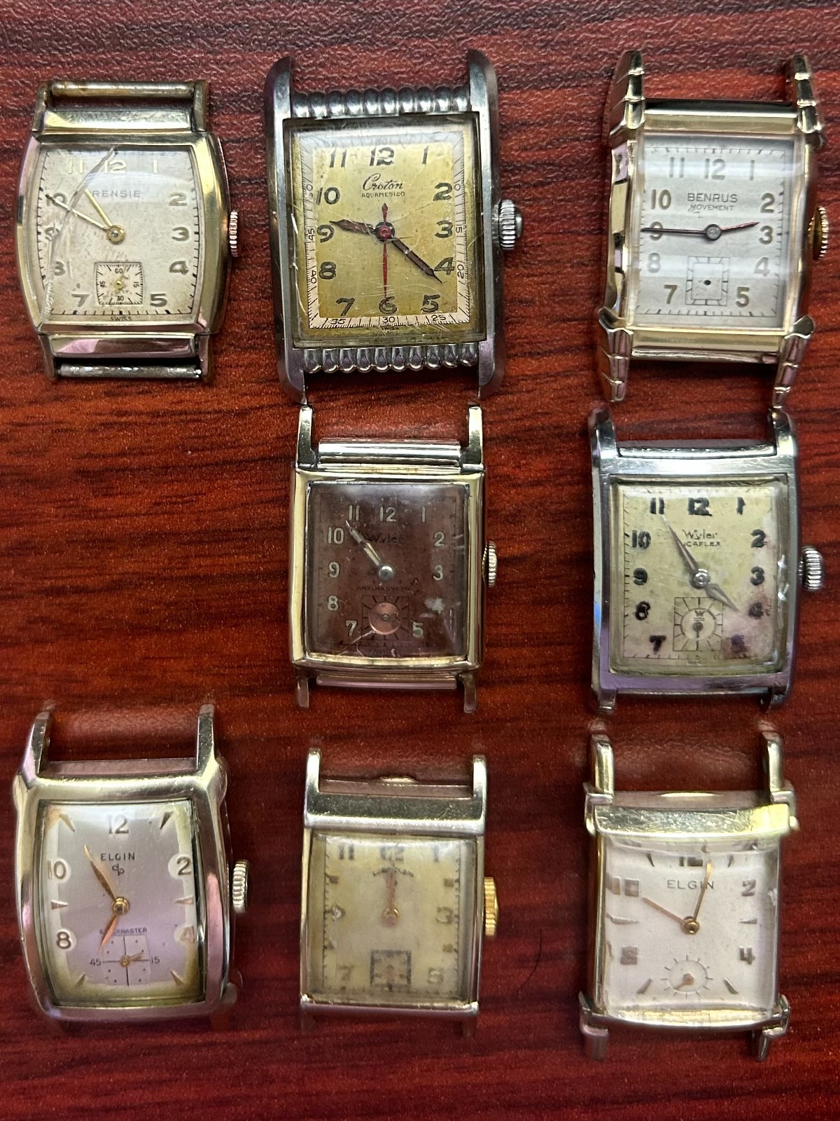 VINTAGE TANK WATCH REPAIR LOT- 8 – 14K GF Lord Elgin, Croton Aquamedico, Wyler