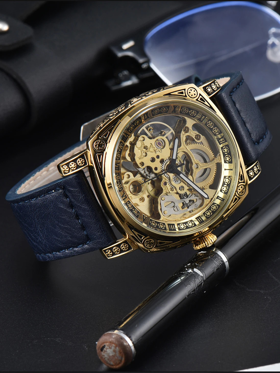 Automatic Retro Skeleton Mechanical Men’s Watch Waterproof Leather Unbranded