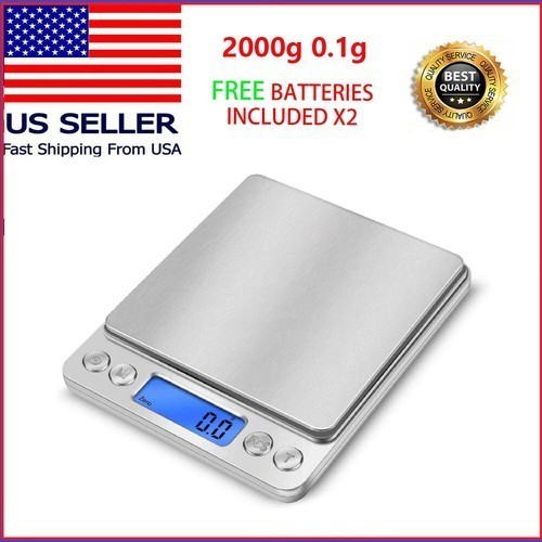 Digital Scale 2000g by 0.1g Jewelry Gold Coin Gram Kitchen Food Pocket Scale
