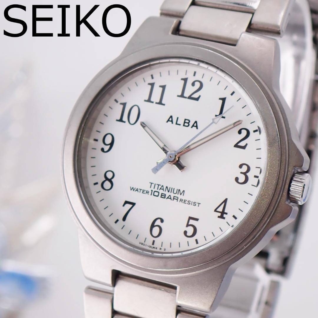 SEIKO ALBA Titanium Solar Men’s Watch V501-0DN0 1999 White Dial Runs Japan