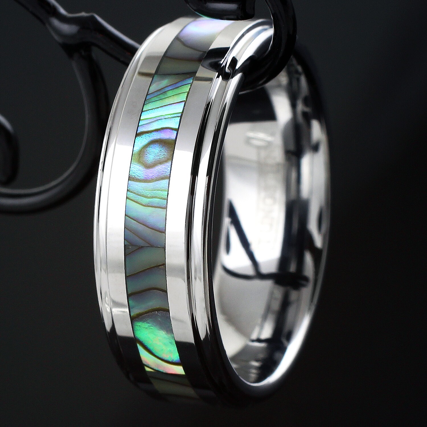 Tungsten Carbide Wedding Band Ring Abalone Stripe Step Edge 6/8mm