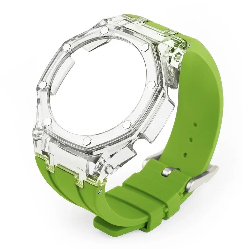 Transparent Case Bezel With Rubber Band Strap Mod Kit For Casio GA2100/GA2110