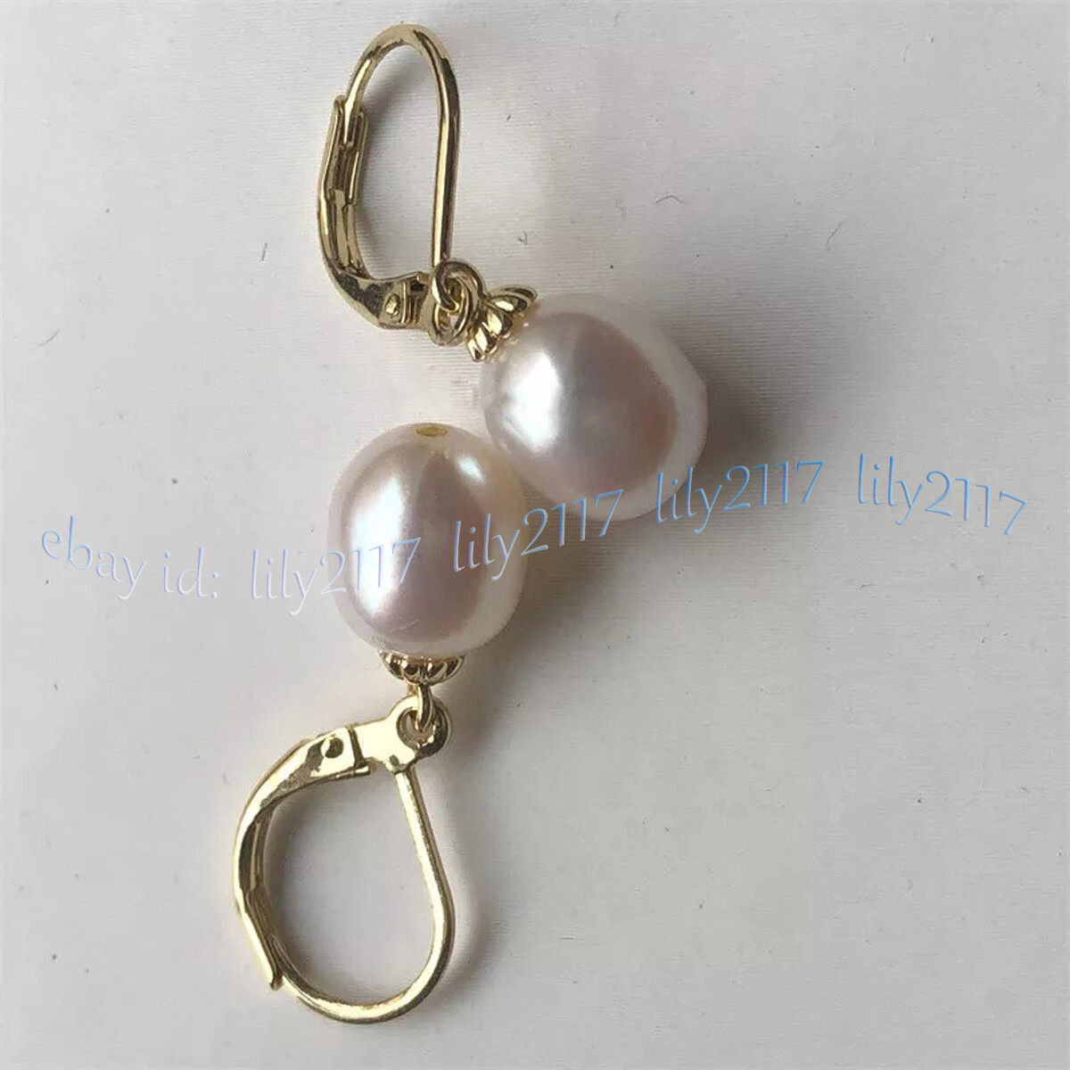 Genuine Natural 12-13mm South Sea White Baroque Pearl Dangle Earrings 14k Gold