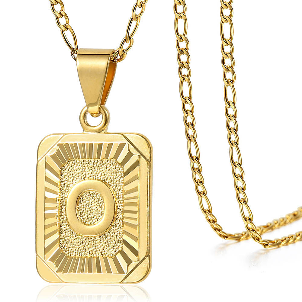 18″ Gold Plated Initial Letter Pendant Necklace Stainless Steel Figaro Chain Hot