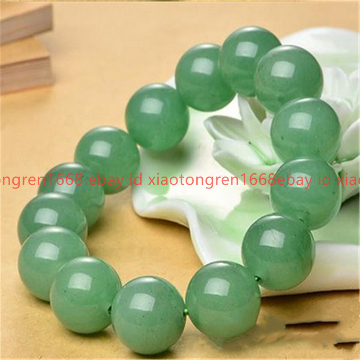 Natural 14mm Green Aventurine Round Gemstone Beads Stretch Bracelet 7.5 Inch