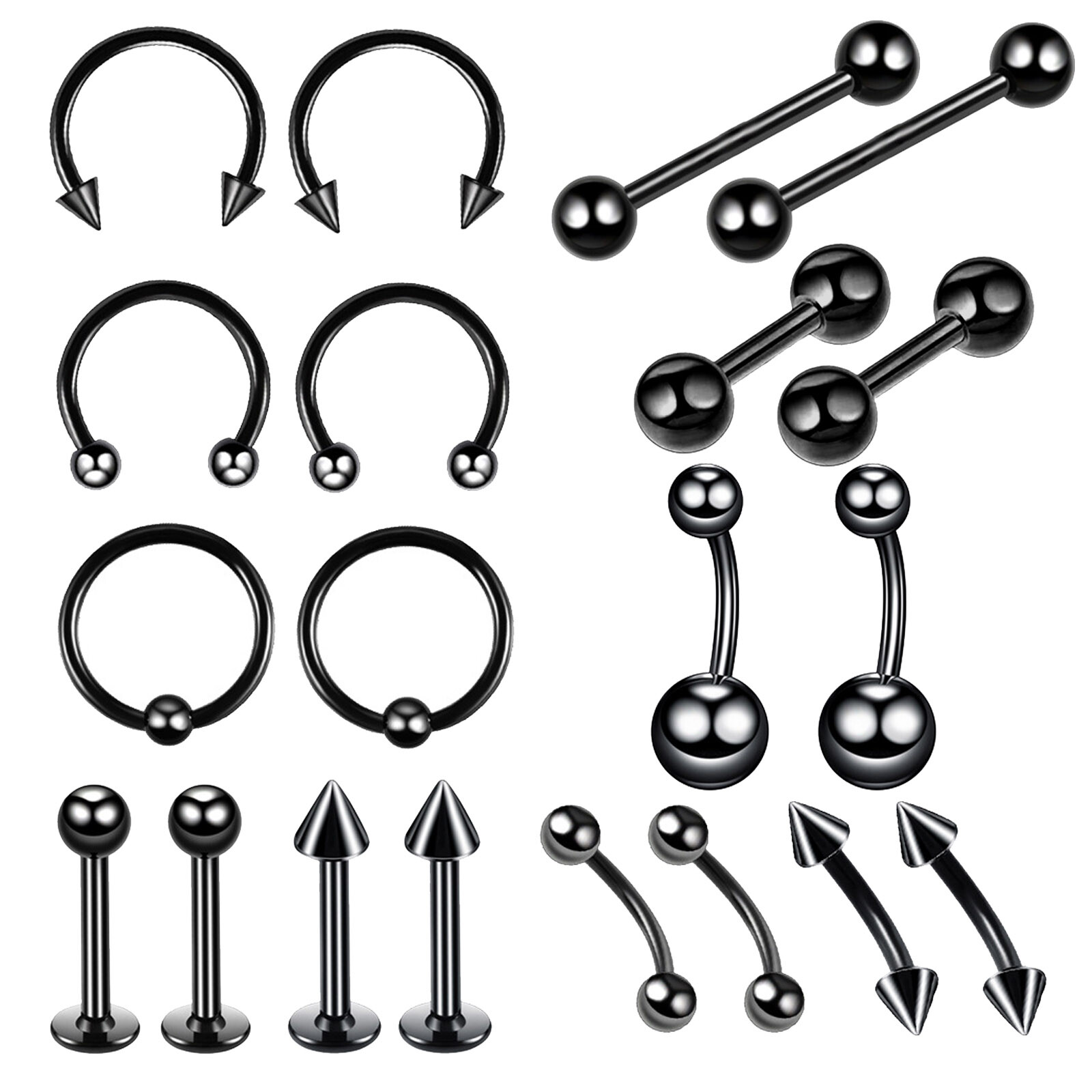 Mixed Body-Piercing Kit Navel Nose Tongue Ring Eyebrow Lip Ear Studs Jewelry Set