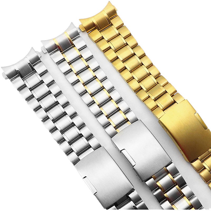 Quality 5 Beads Solid Stainless Steel Watch Strap Edge Buckle Brushed Band 16-24