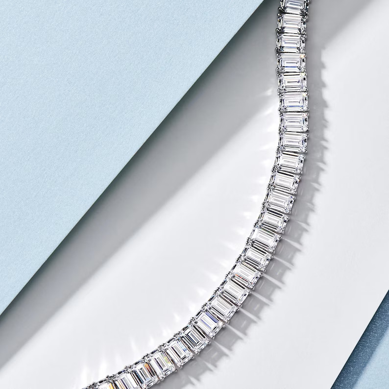 Classic 6x4mm Emerald Cut DEF Moissanite Tennis Bracelet 14K White Gold Plated