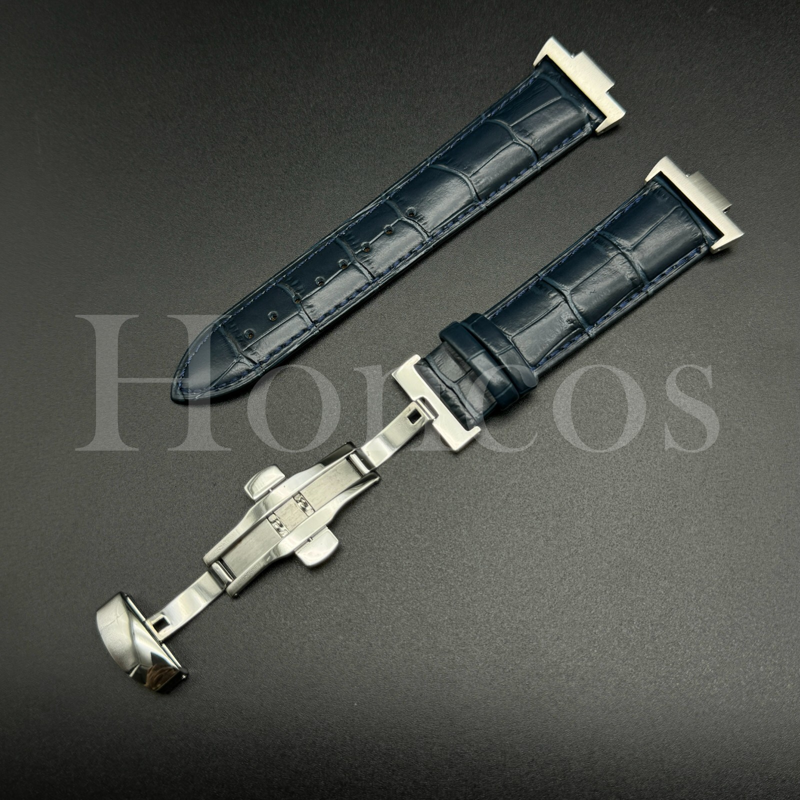Genuine Leather Alligator Watch Strap Fits for Tissot PRX Clasp+Adapter D/Blue