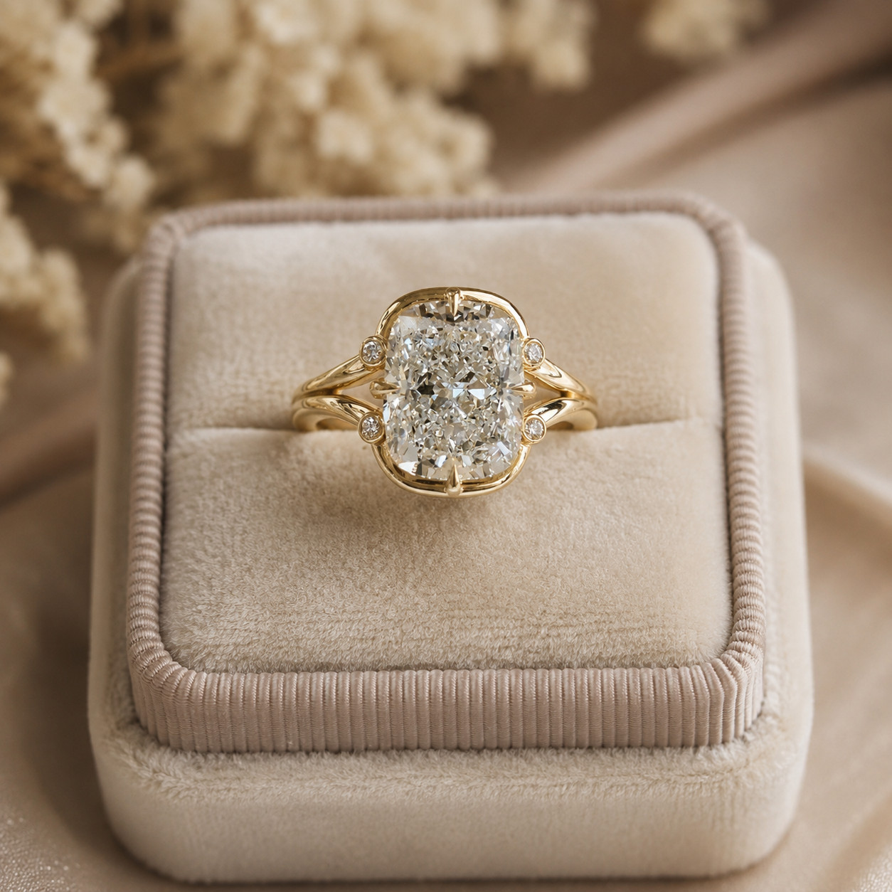4.00 Ct Cushion Cut Diamond Wedding Ring 14K Yellow Gold Size 7