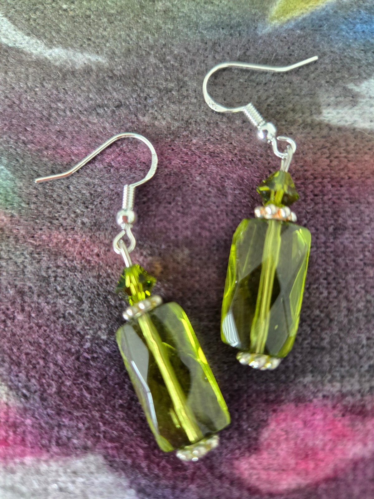 NEW! Nice Green Quartz & Crystal drop earrings Handmade in USA – Free Shipping