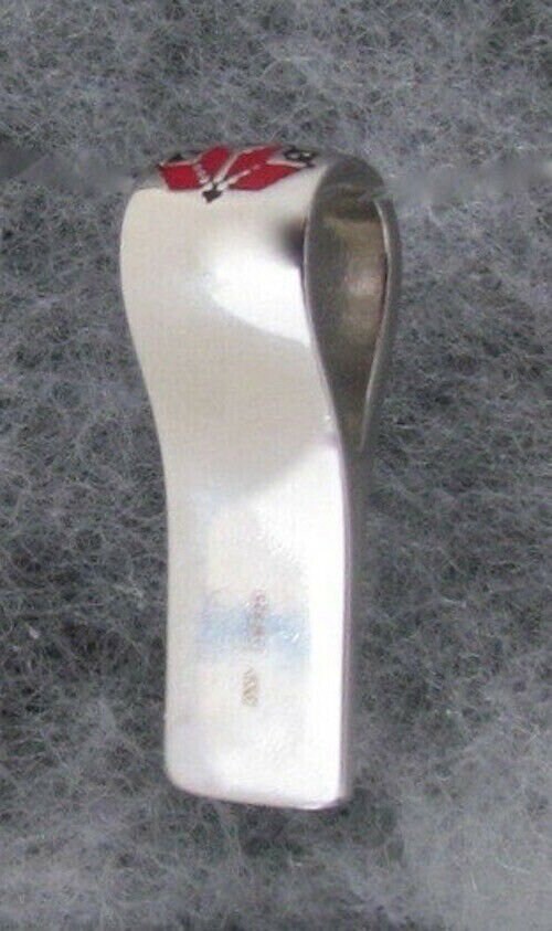 Embroidery Style Sterling Silver Pendant, BlackRed Enamels Rhodium Plated 1″