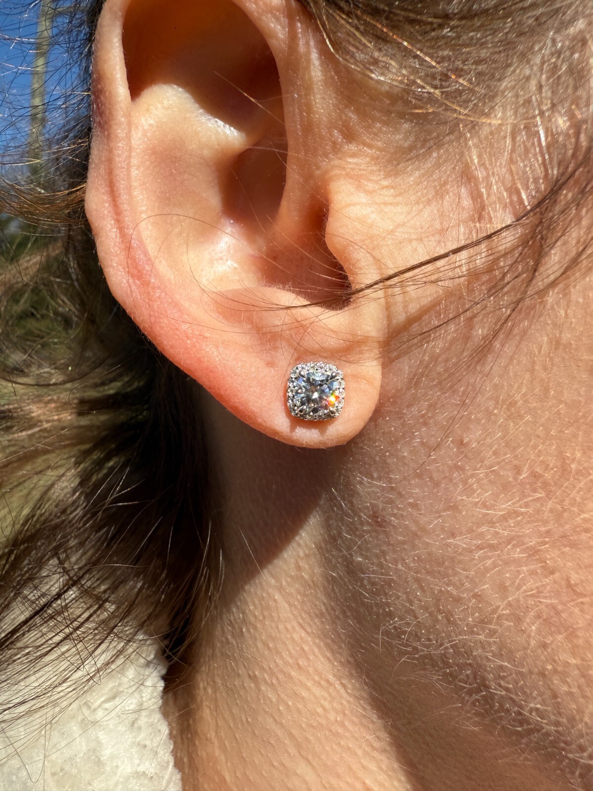 Real Moissanite Square Halo Stud Earrings 925 Silver Hip Hop Mens Ladies Iced