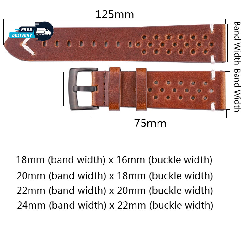 Quick Release Perforated Genuine Leather Watch Band 18 20 22 24mm Soft Strap