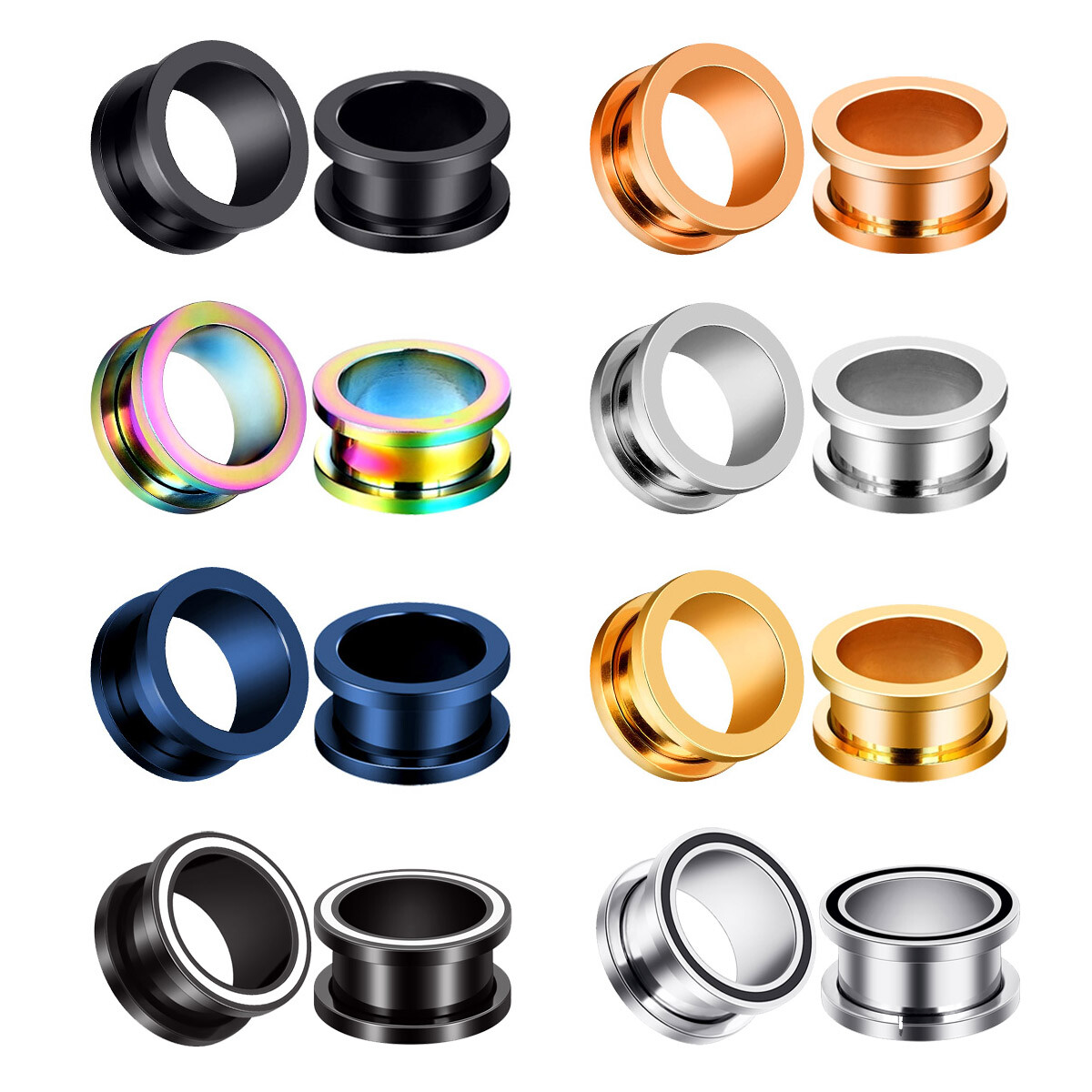 2PCS Stainless Steel Screw Tunnels Plugs Hollow Ear Gauges Earrings Expander