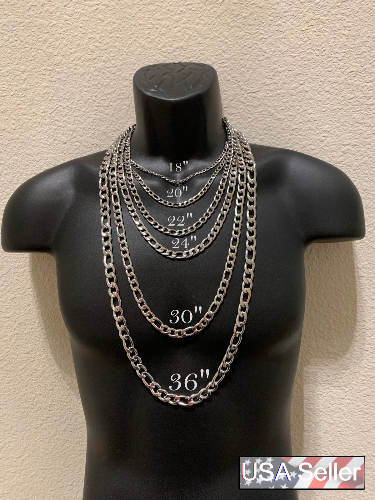 SILVER STAINLESS STEEL FIGARO 16″-30″ WOMEN MEN 3/4/5/7/9/10/12MM CHAIN NECKLACE
