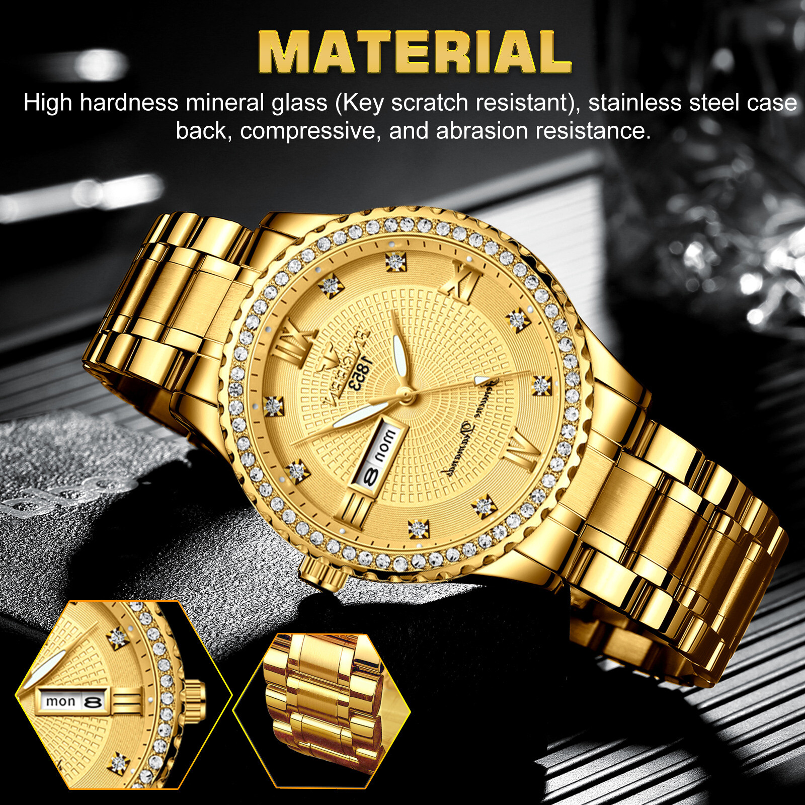 Waterproof Gold Men’s Watch Classic Stainless Steel Quartz Analog Business Gift