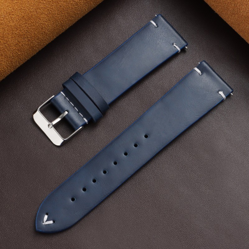 Vintage Oil Waxed Cowhide Watch Strap Quick Release genuine Leather band 18-22mm