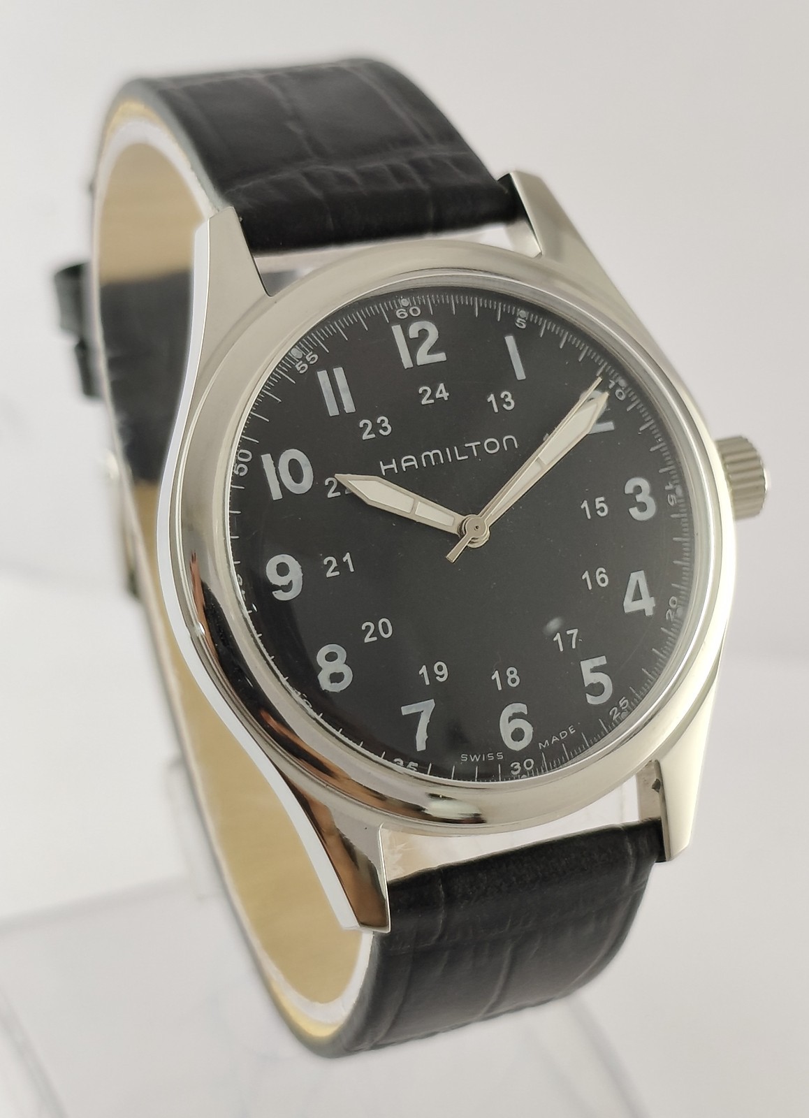 Vintage Refurbished Hamilton Hand-Winding Black Dial 17 J Men Watch Leather Band