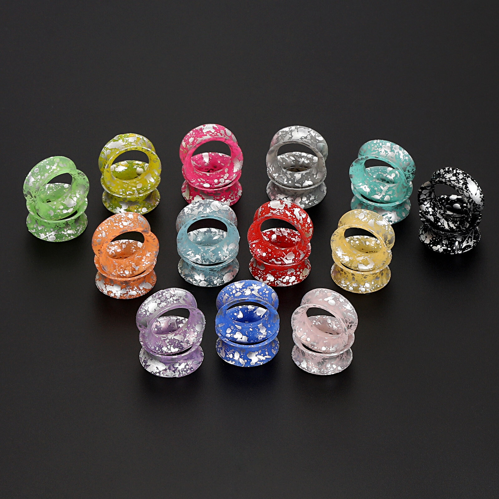 Thin Earskin-Silver Dots Silicone Ear Gauges Flesh Tunnels-Expander Plugs – TWO