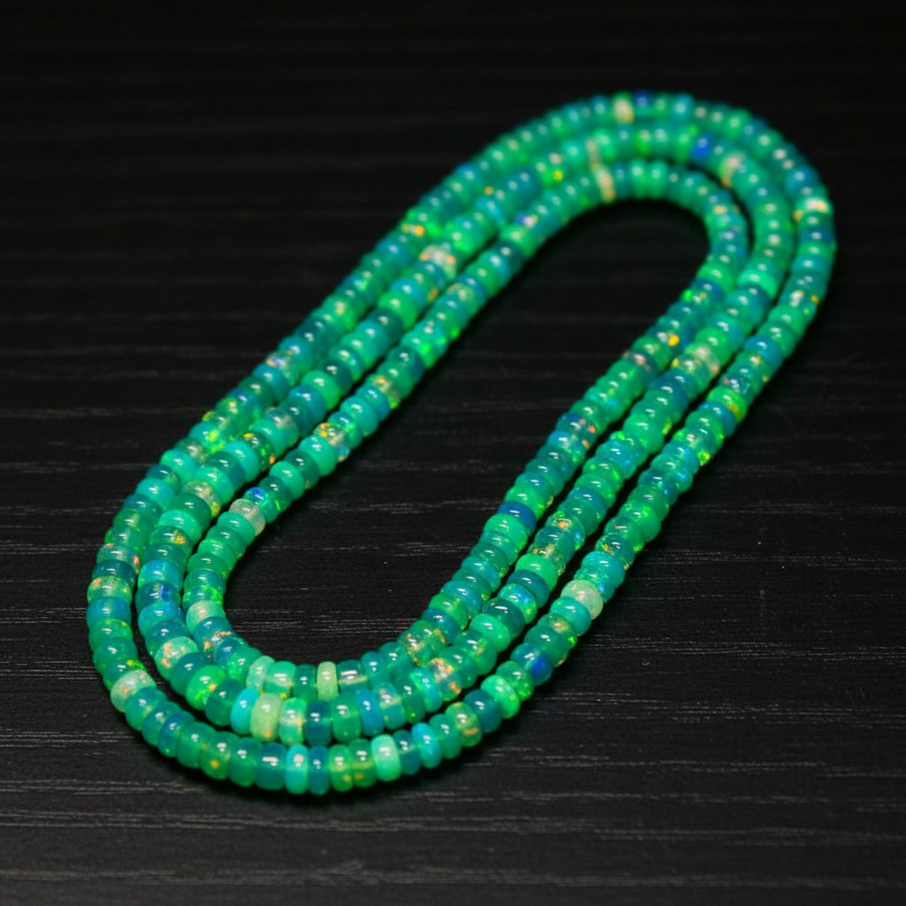 Natural Green Ethiopian Opal Rondelle Beads 4–5mm Size 16 Inch Strand Gemstone