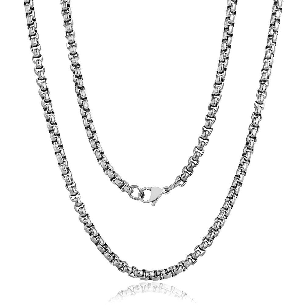 4mm Silver Titanium steel Box Chain Necklace Men Women 18 inch-24 inch
