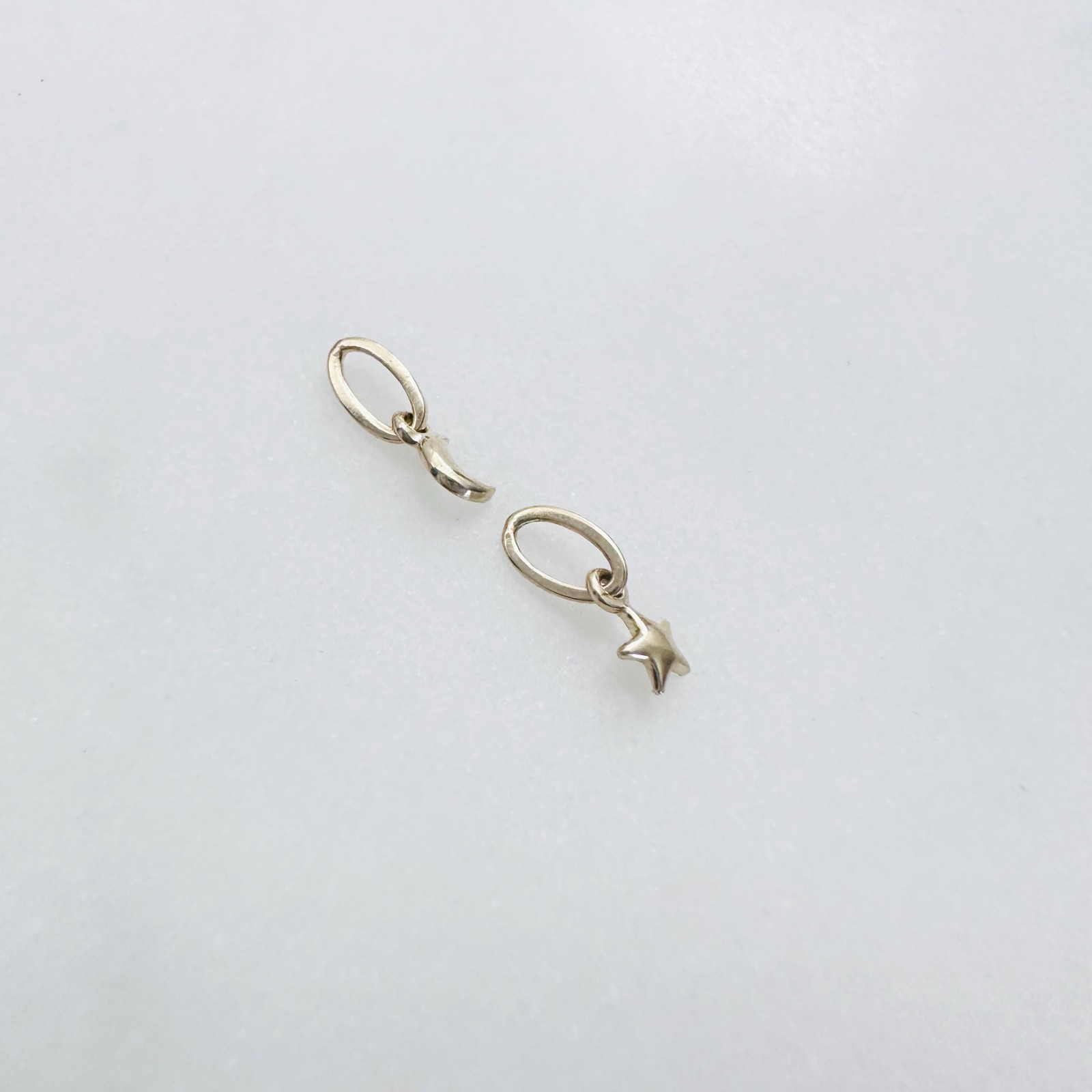 14K Solid Yellow Gold Tiny – Very Small Celestial Star & Moon Charm Pendant LOT
