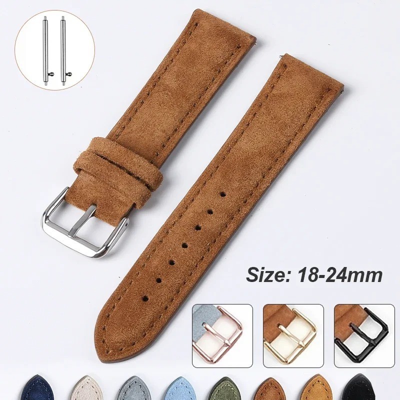 New Soft Suede Leather Watch Band Straps Stainless Steel Buckle 18/19/20/22/24mm