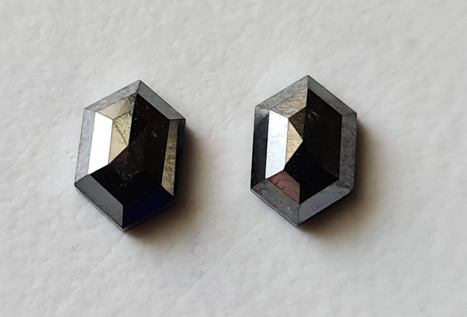 7.5x5mm Black Pair, Natural Black Long Hexagon Rose Cut Diamond for Earring