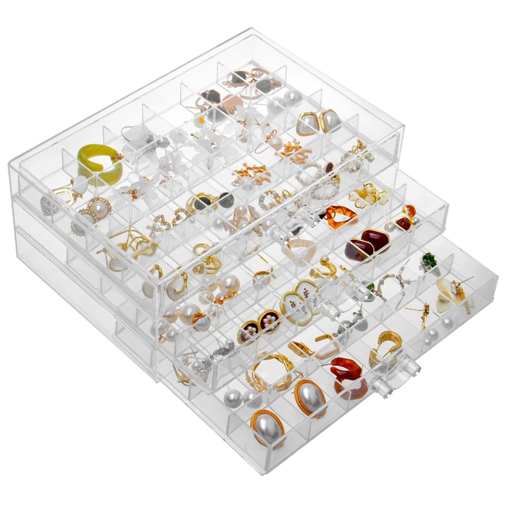Earring Storage Box Organizer 3 Drawers Acrylic Jewelry Storage Box Holder Tr…