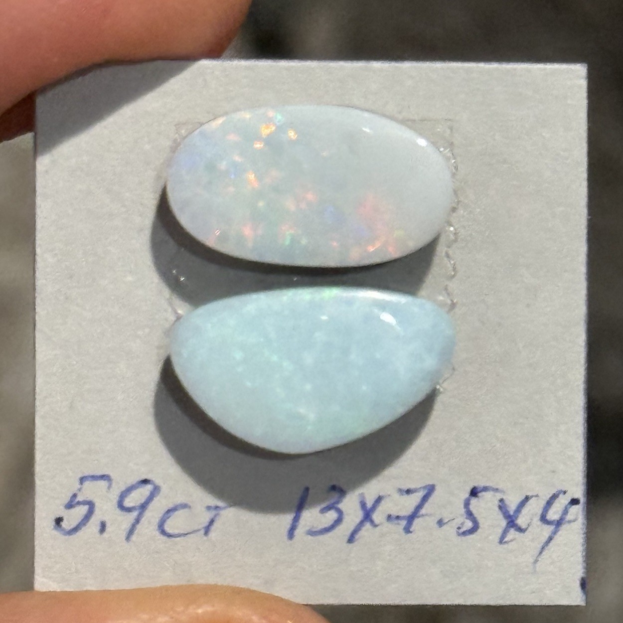 5.9ct 13×7.5x4mm Pair Very Light Blue Australian Doublet Opal Cabochon Gems