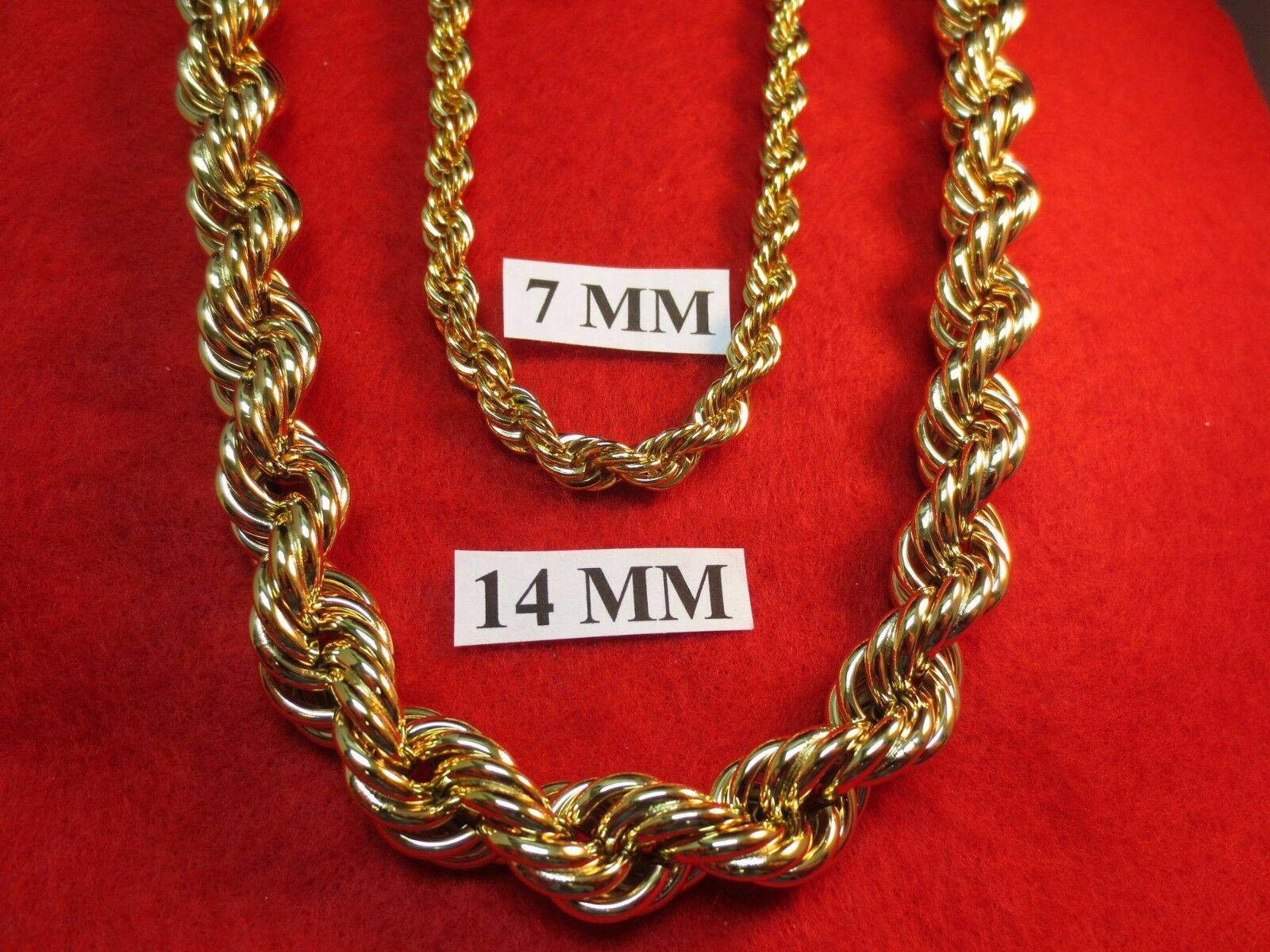 24″-36″ HIP HOP 7MM- 14 MM 14KT GOLD EP HEAVY RUN DMC BLING BLING ROPE CHAIN