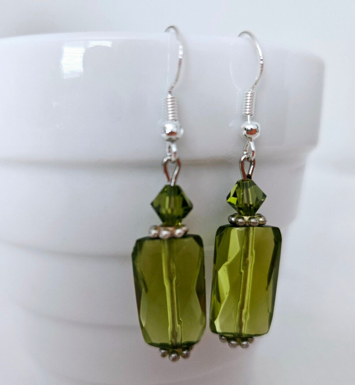 NEW! Nice Green Quartz & Crystal drop earrings Handmade in USA – Free Shipping